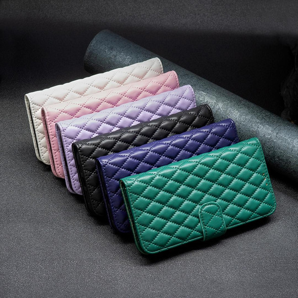Diamond Lattice Wallet Leatherette Flip Phone Case - iPhone 14 Pro Max(Pink)