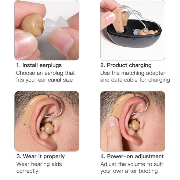 Elderly Use Can Charge Sound Amplifier Hearing Aid, Specification: EU Plug(Blue Double Machine+Black Charging Bin)