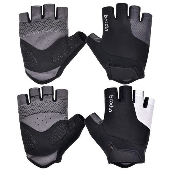 BOODUN Non-slip Half Finger Shock Absorption Breathable Heat Dissipation Outdoor Riding Gloves, Size:M(Black and White)