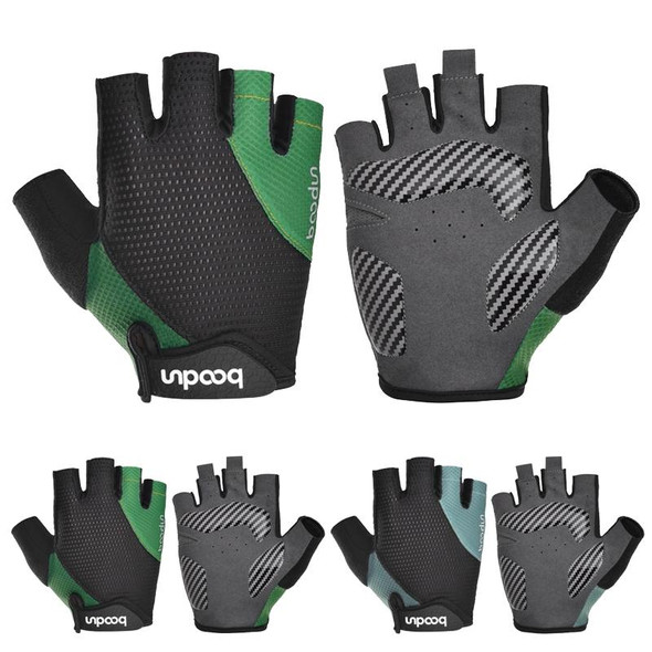 BOODUN 1408 4D Silicone Shock Absorbing Half Finger Breathable Bicycle Outdoor Riding Gloves, Size:L(Black and Green)