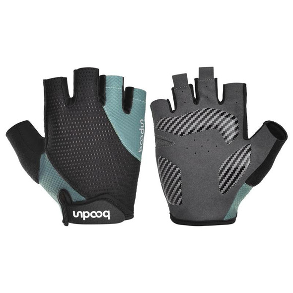 BOODUN 1408 4D Silicone Shock Absorbing Half Finger Breathable Bicycle Outdoor Riding Gloves, Size:XL(Black and Blue)