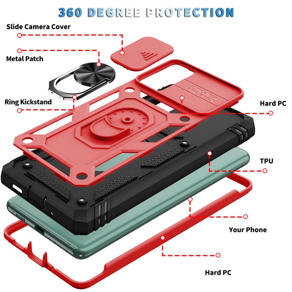 Samsung Galaxy S20 FE Sliding Camera Cover Design TPU + PC Protective Case with 360 Degree Rotating Holder & Card Slot(Red+Black)