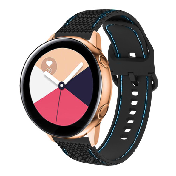 20mm - Samsung Galaxy Watch Active 2 Two-color Stitching Silicone Watch Band(Black+Blue Line)