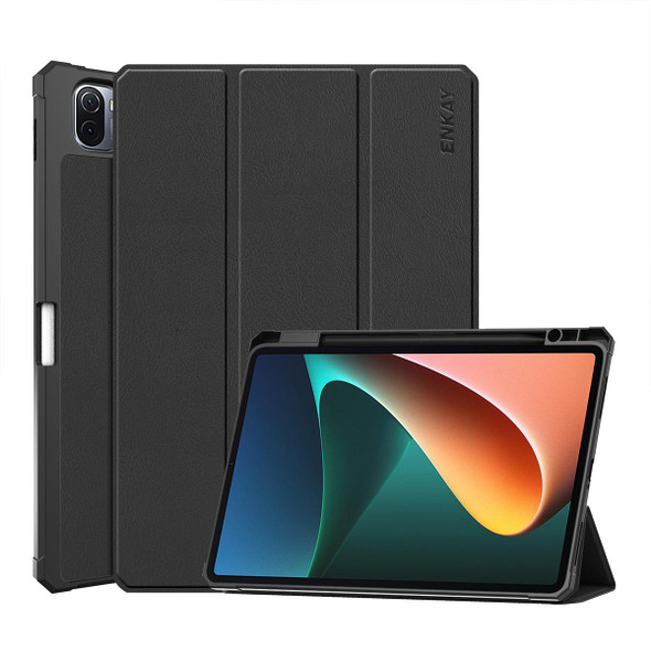 Xiaomi Mi Pad 5 / 5 Pro ENKAY Custer Texture Horizontal Flip PU+TPU Leather Case with Three-folding Holder & Sleep / Wake-up Function & Pen Holder(Black)