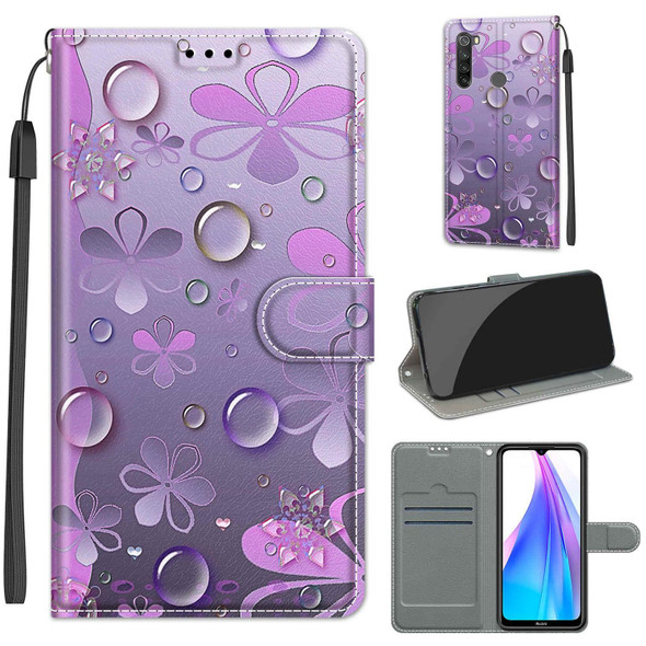 Xiaomi Redmi Note 8T Voltage Coloured Drawing Magnetic Clasp Horizontal Flip PU Leather Case with Holder & Card Slots(C16 Water Drop Six Petal Flower)