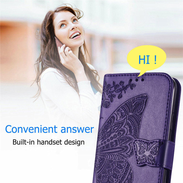 Butterfly Love Flowers Embossed Horizontal Flip Leatherette Case with Holder & Card Slots & Wallet & Lanyard - Infinix Note 10(Dark Purple)