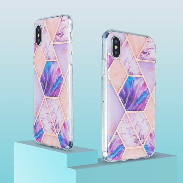 3D Electroplating Marble Pattern TPU Protective Case - iPhone XS / X(Pink Purple)