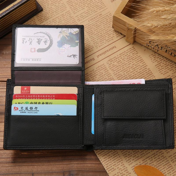 Genuine Leather Wallet Fashion Short Bifold Men Wallet Casual Soild Men Wallets With Coin Pocket Purses Male Wallets(Coffee)