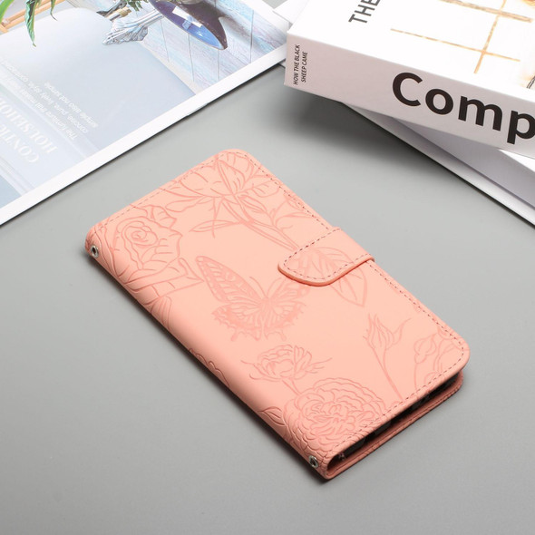 Xiaomi Redmi 10 5G / Note 11E Skin Feel Butterfly Peony Embossed Leather Phone Case(Pink)