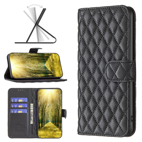 Diamond Lattice Wallet Leatherette Flip Phone Case - iPhone 14 Pro(Black)