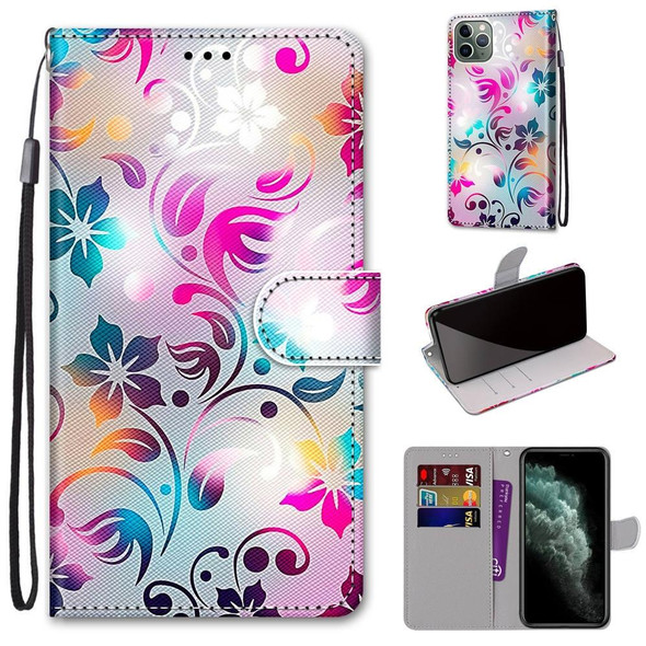 Coloured Drawing Cross Texture Horizontal Flip PU Leatherette Case with Holder & Card Slots & Wallet & Lanyard - iPhone 11 Pro Max(Gradient Colorful Flower)