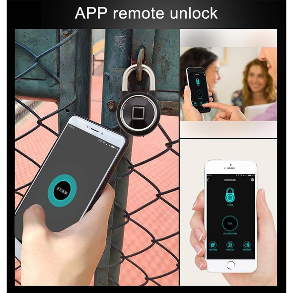 Waterproof Intelligent Bluetooth Fingerprint Padlock Remote Unlocking for iOS / Android(Black)