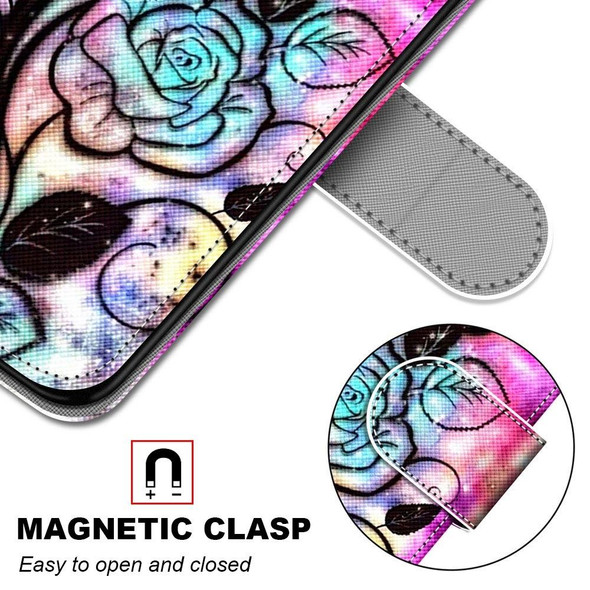 Alcatel 1L (2021) Coloured Drawing Cross Texture Horizontal Flip PU Leatherette Case with Holder & Card Slots & Wallet & Lanyard(Color Bottom Hollow Flower)