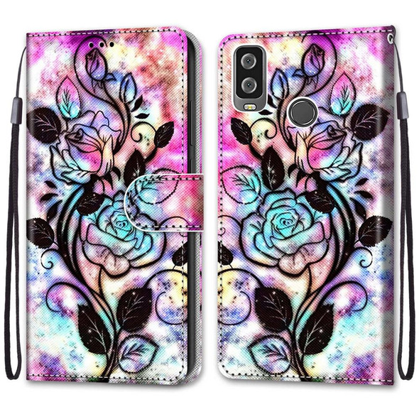 Alcatel 1L (2021) Coloured Drawing Cross Texture Horizontal Flip PU Leatherette Case with Holder & Card Slots & Wallet & Lanyard(Color Bottom Hollow Flower)