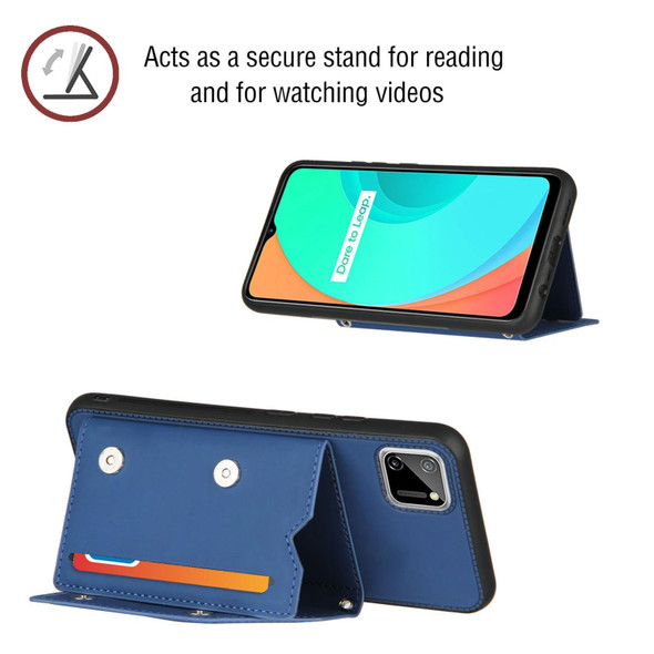 OPPO Realme C11 Skin Feel PU + TPU + PC Back Cover Shockproof Case with Card Slots & Holder & Photo Frame(Royal Blue)