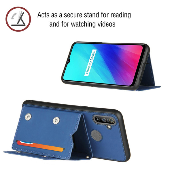 OPPO Realme C3 Skin Feel PU + TPU + PC Back Cover Shockproof Case with Card Slots & Holder & Photo Frame(Royal Blue)