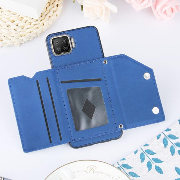 OPPO F17 Skin Feel PU + TPU + PC Back Cover Shockproof Case with Card Slots & Holder & Photo Frame(Royal Blue)