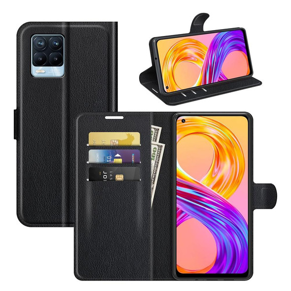 OPPO Realme 8 / 8 Pro 4G Litchi Texture Horizontal Flip Protective Case with Holder & Card Slots & Wallet(Black)