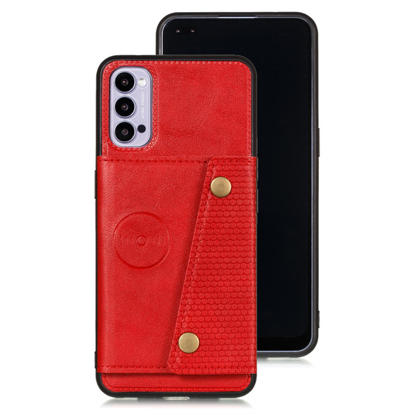 OPPO Realme 7 Pro Double Buckle PU + TPU Shockproof Magnetic Protective Case with Card Slots & Holder(Red)