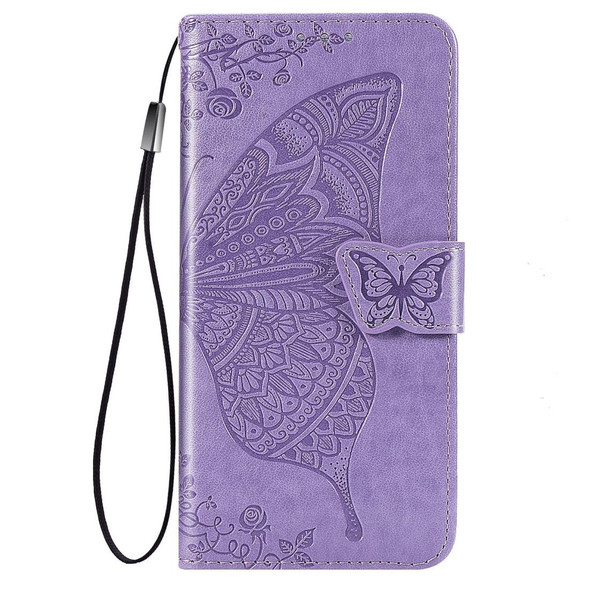 OPPO Realme C15 Butterfly Love Flower Embossed Horizontal Flip Leather Case with Holder & Card Slots & Wallet & Lanyard(Light Purple)