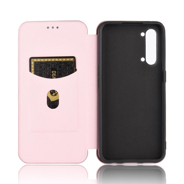 OPPO Reno3 5G / Find X2 Lite Carbon Fiber Texture Magnetic Horizontal Flip TPU + PC + PU Leather Case with Card Slot(Pink)