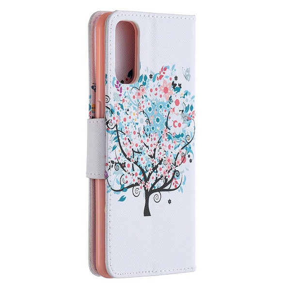 OPPO Reno4 5G Colored Drawing Pattern Horizontal Flip Leather Case with Holder & Card Slots & Wallet(Little Tree)