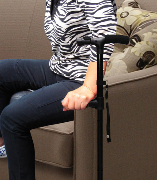 Folding LED Posture Cane with Adjustable Height and Alarm Button