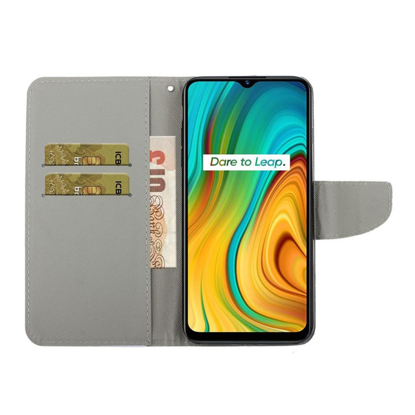 OPPO Realme C3 Colored Drawing Pattern Horizontal Flip Leather Case with Holder & Card Slots & Wallet(Purple Butterfly)