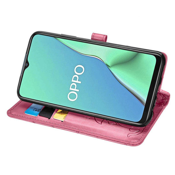 OPPO A5 (2020) / A9 (2020) Cute Cat and Dog Embossed Horizontal Flip Leather Case with Holder & Card Slots & Wallet & Cartoon Clasp & Lanyard(Pink)