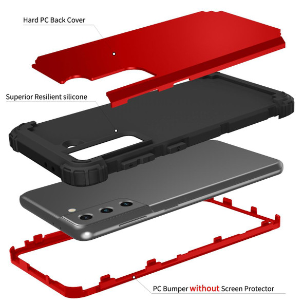 Samsung Galaxy S21 5G PC+ Silicone Three-piece Anti-drop Mobile Phone Protective Back Cover(Red)