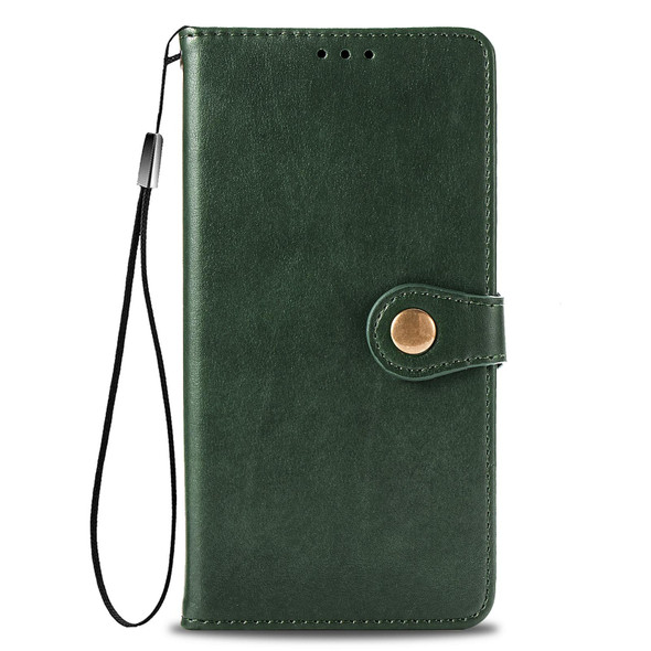 OPPO F17 Pro Retro Solid Color Leather Buckle Phone Case with Lanyard & Photo Frame & Card Slot & Wallet & Stand Function(Green)