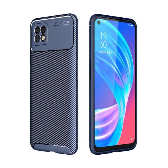 OPPO Reno4 Lite Carbon Fiber Texture Shockproof TPU Case(Blue)