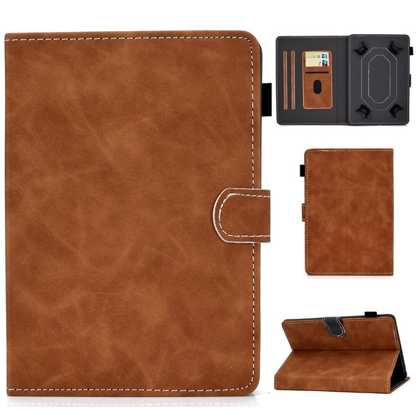 10 inch Tablet PC Universal Cowhide Texture Horizontal Flip Leatherette Case with Holder & Card Slots & Pen Slot(Brown)