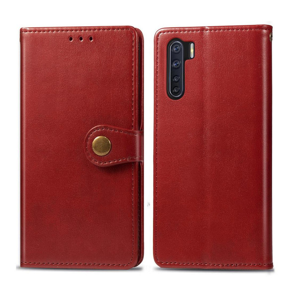 OPPO F15/A91 Retro Solid Color Leather Buckle Phone Case with Lanyard & Photo Frame & Card Slot & Wallet & Stand Function(Red)