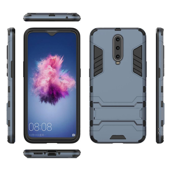 Shockproof PC + TPU  Case for OPPO R17 Pro, with Holder (Navy Blue)