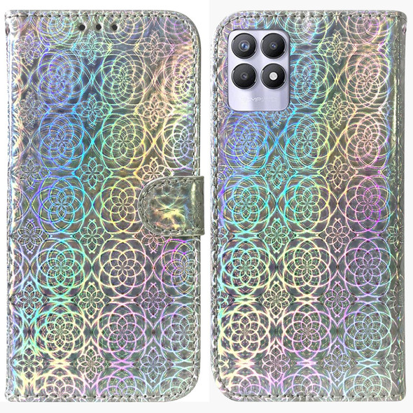 OPPO Realme 8i Colorful Magnetic Buckle Leather Phone Case(Silver)