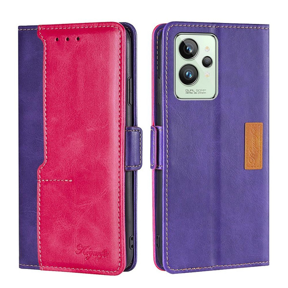 OPPO Realme GT2 Pro Contrast Color Side Buckle Leather Phone Case(Purple + Rose Red)