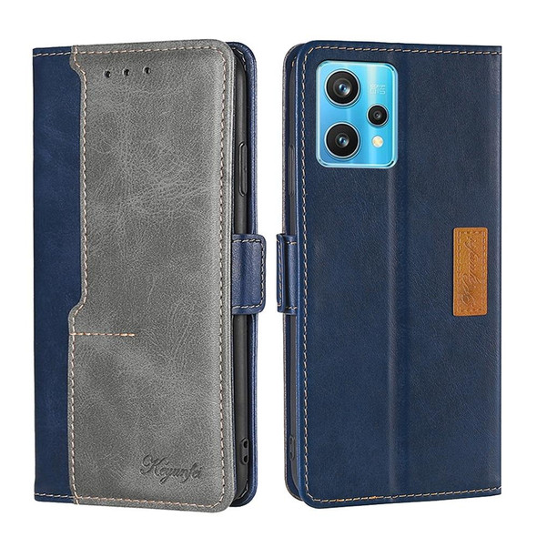 OPPO Realme 9 Pro+ Contrast Color Side Buckle Leather Phone Case(Blue + Grey)