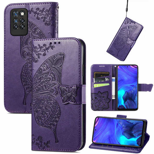Infinix Note 10 Pro Butterfly Love Flower Embossed Horizontal Flip Leather Case with Holder & Card Slots & Wallet & Lanyard(Dark Purple)