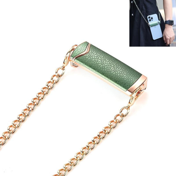 1.2M Alloy PU Mobile Phone Back Clip Chain for Phone Width 66mm-89mm(Green + Gold)