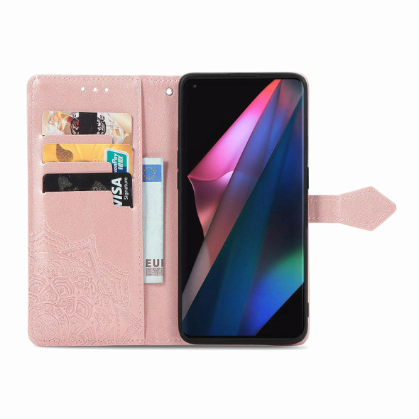 Halfway Mandala Embossing Pattern Horizontal Flip Leather Case with Holder & Card Slots & Wallet & Lanyard - OPPO Find X3 Pro(Rose Gold)
