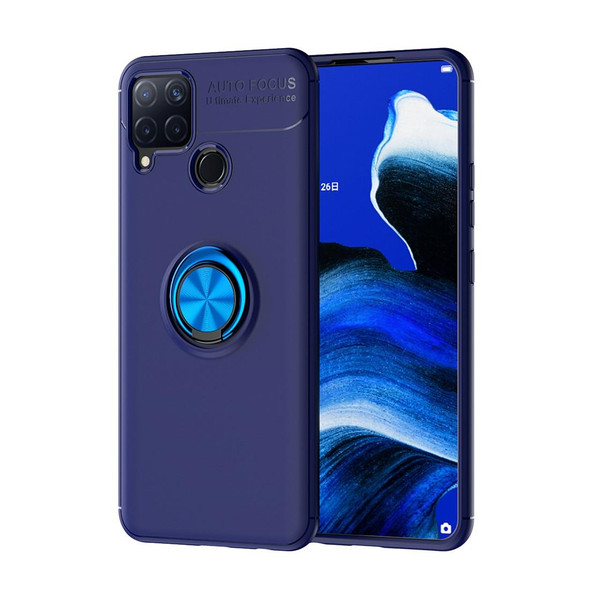 OPPO Realme C15 Metal Ring Holder 360 Degree Rotating TPU Case(Blue+Blue)