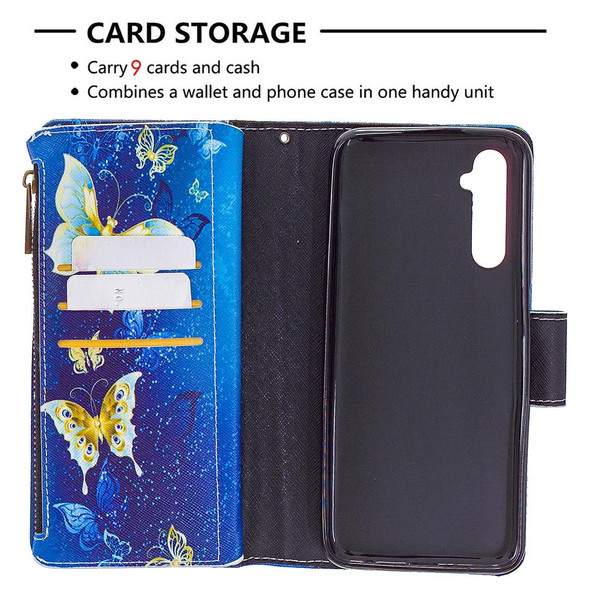OPPO Realme 6 Colored Drawing Pattern Zipper Horizontal Flip Leather Case with Holder & Card Slots & Wallet(Gold Butterfly)
