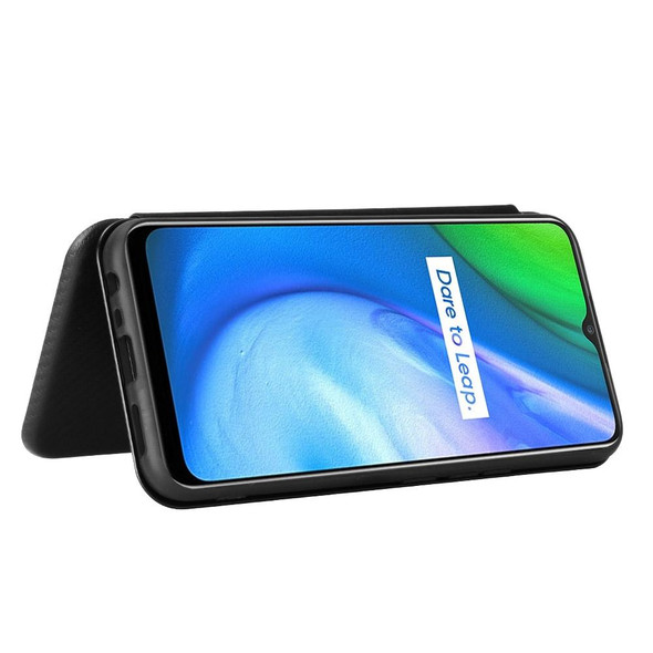 OPPO Realme V3 Carbon Fiber Texture Magnetic Horizontal Flip TPU + PC + PU Leather Case with Card Slot(Black)