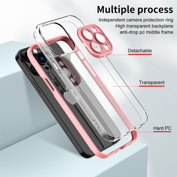 3 in 1 Clear TPU Color PC Frame Phone Case - iPhone 11 Pro Max(Pink)