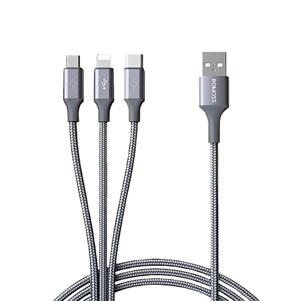 Romoss 3in1 Lightning Charge Sync|Micro USB |Type C to USB 1m Cable - Space Grey