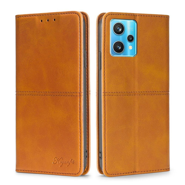 OPPO Realme 9 Pro+ Cow Texture Magnetic Horizontal Flip Leather Phone Case(Light Brown)