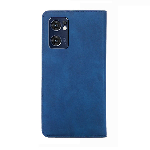 OPPO Reno7 5G Global Skin Feel Magnetic Horizontal Flip Leather Phone Case(Blue)