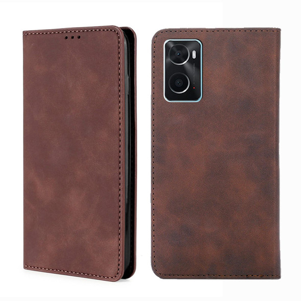 OPPO A36 4G/A76 4G Global Skin Feel Magnetic Horizontal Flip Leather Phone Case(Dark Brown)