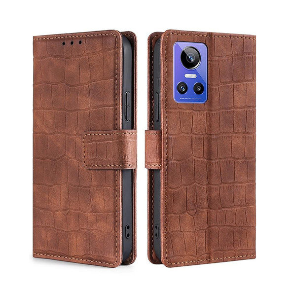 OPPO Realme GT Neo3 Skin Feel Crocodile Magnetic Clasp Leather Phone Case(Brown)